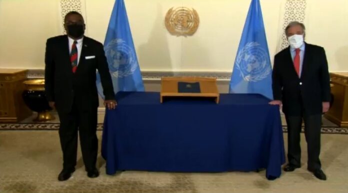 Ian Patches Liburd during presentation of credentials to the UN Secretary General Ian Patches Liburd during presentation of credentials to the UN Secretary General