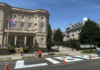The message "Cuba Libre" or 'free Cuba', is seen painted in giant block lettering on the street directly in front of the Cuban embassy in this frame grab from video shot in Washington, U.S.