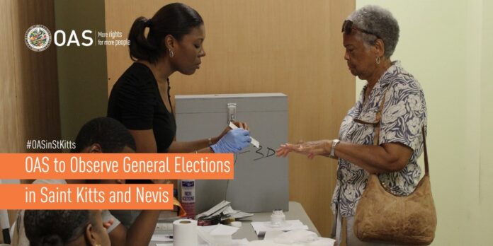 The Organization of American States (OAS) will deploy an Electoral Observation Mission (EOM) in order to observe the General Elections in St Kitts and Nevis, scheduled for Friday, August 5, 2022. After receiving an invitation from the government of Saint Kitts and Nevis, on July 26, 2022, The Organization of American States (OAS) will deploy an Electoral Observation Mission (EOM) in order to observe the General Elections in St Kitts and Nevis, scheduled for Friday, August 5, 2022. After receiving an invitation from the government of Saint Kitts and Nevis, on July 26, 2022,