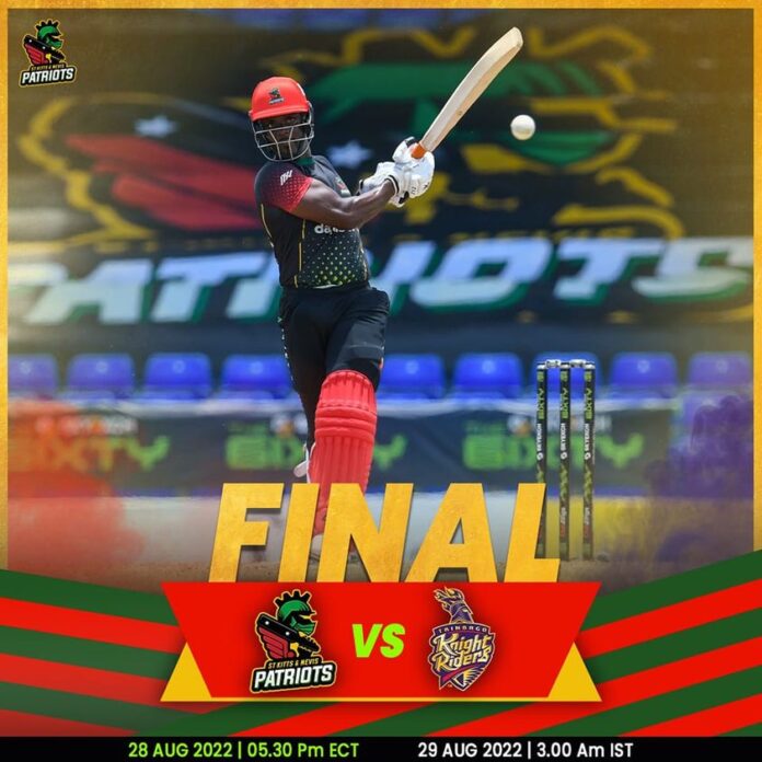 St Kitts and Nevis Patriots are facing the Trinbago Knight Riders in the final of the inaugural 6IXTY Men’s Series, following victories over the Jamaica Tallawahs and Barbados Royals, respectively, at Warner Park in St Kitts on Sunday. St Kitts and Nevis Patriots are facing the Trinbago Knight Riders in the final of the inaugural 6IXTY Men’s Series, following victories over the Jamaica Tallawahs and Barbados Royals, respectively, at Warner Park in St Kitts on Sunday.