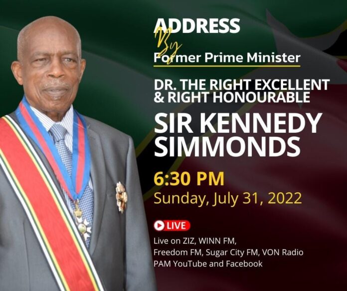 Kennedy Simmonds, founding member of The People's Action Movement and the first and former Prime Minister of St Kitts and Nevis addressed the citizens of the Twin Island Federation