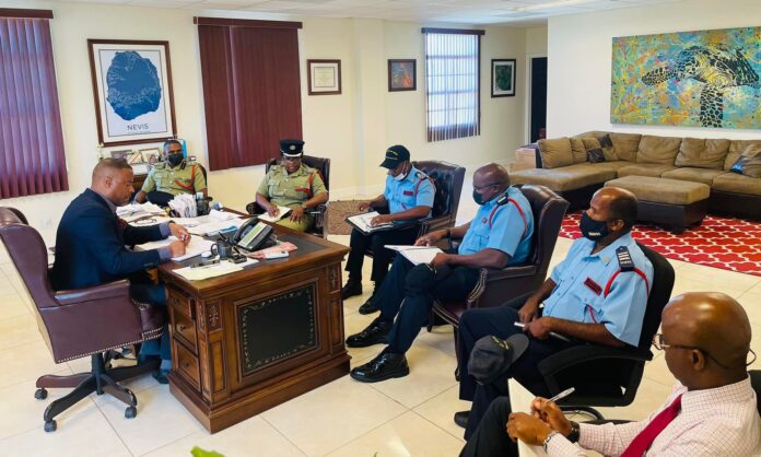 Premier of Nevis, Mark Brantley, hosted a meeting with the fire services leadership in Nevis on Tuesday, August 16, 2022.