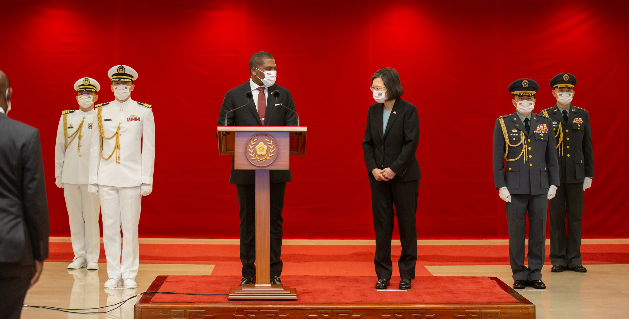 The Government of ROC (Taiwan) hosted a military parade on November 8, 2022, in honour of the visiting delegation. Prime Minister Terrance Drew delivered an address at the military parade.: Facebook, SKNIS.
