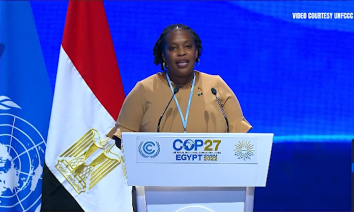 Joyelle Clarke adresses COP27, talks about difficulties faced by SIDS due to climate Change Image Courtesy: UNFCCC