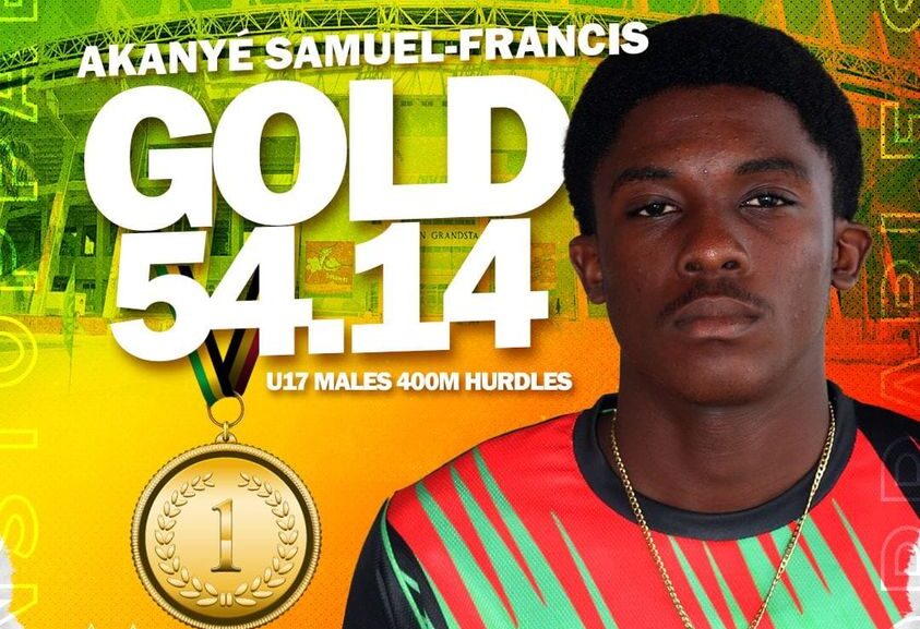 Samal Duggins applauds sucessful athletes of SKN at CARIFTA Games, Image Courtesy: SKN Athletics