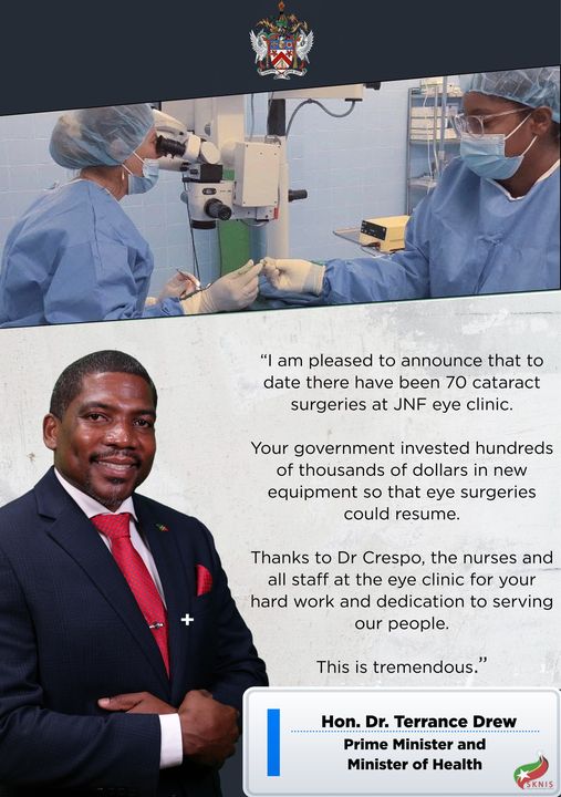 PM Terrance Drew announces Milestone Of 70 Cataract Surgeries At JNF Eye Clinic,image: facebook PM Terrance Drew announces Milestone Of 70 Cataract Surgeries At JNF Eye Clinic,image: facebook