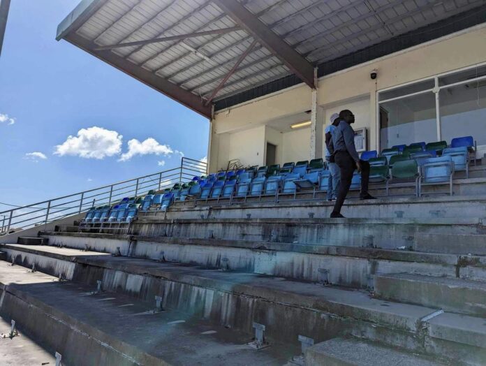 Minster Samal Duggins unveled renovation status of Collins Athletic Stadium,image :facebook Minster Samal Duggins unveled renovation status of Collins Athletic Stadium,image :facebook