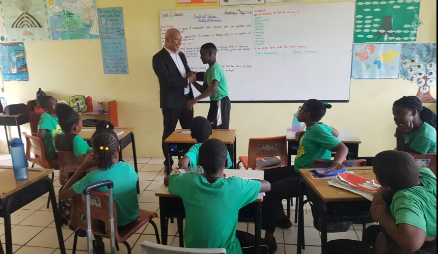 Minister Brand at Joycelyn Liburd Primary School. (Credits: Hon Spencer R Brand, Facebook)