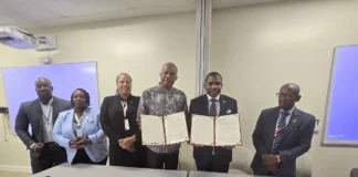 PM Dr. Terrance Drew, Prof. Hilary Beckles, Dr. Joyelle Clarke, Dr. Denzil Douglas. Credits: Facebook, Dr. Joyelle Clarke.