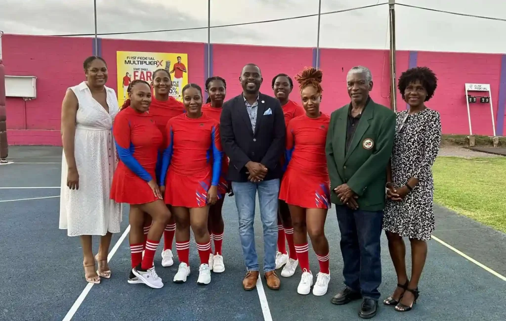 Minister Duggins also grabbed the opportunity to wish the teams of the First Netball League 2024. Credits: Facebook.