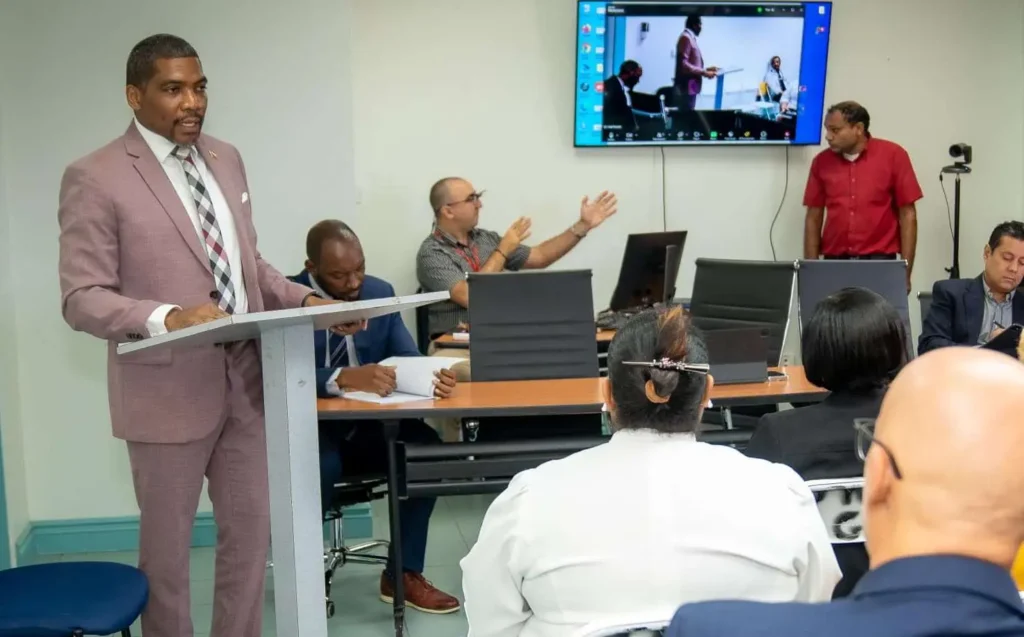 Minister of Health, PM Terrance Drew, delivered the opening remarks for the Hospital Planning Session. Credits; Facebook.