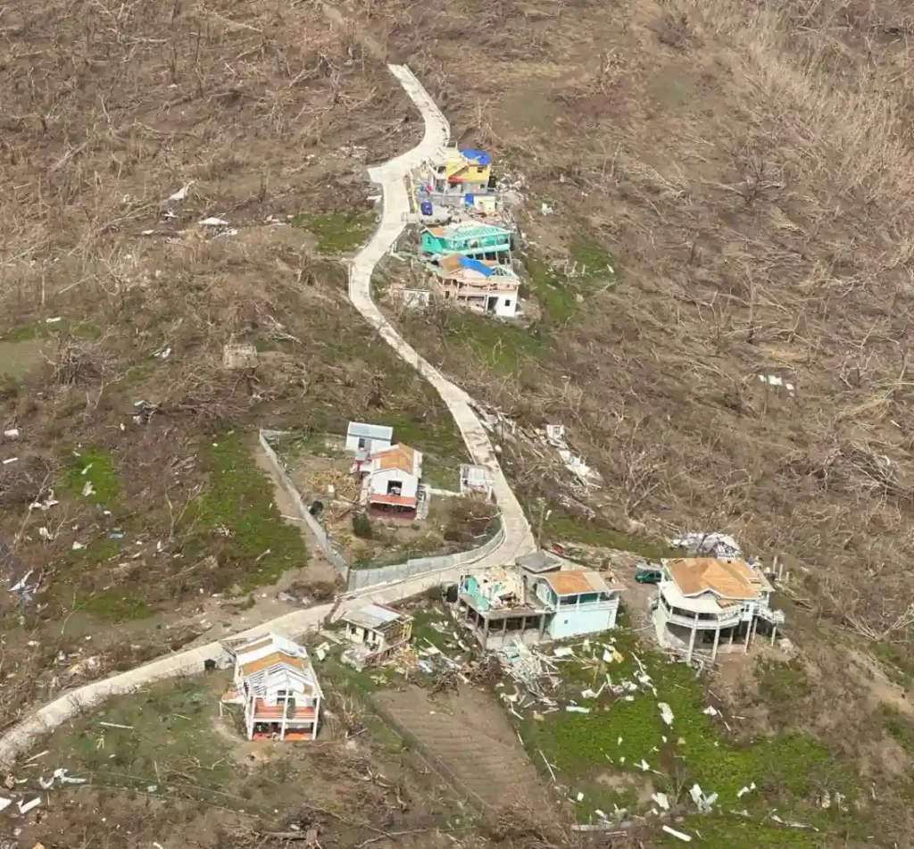 The glimpse of a region Carriacou following the devastation causes by Hurricane Beryl. Credits: SKNIS.