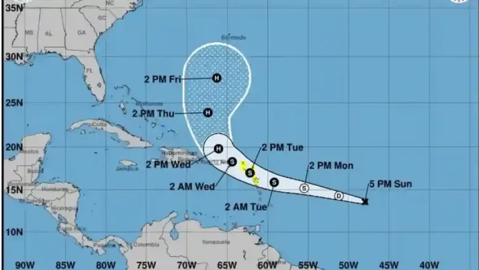 Tropical Storm Watch currently in Watch for St Kitts and Nevis. Credits: Facebook.