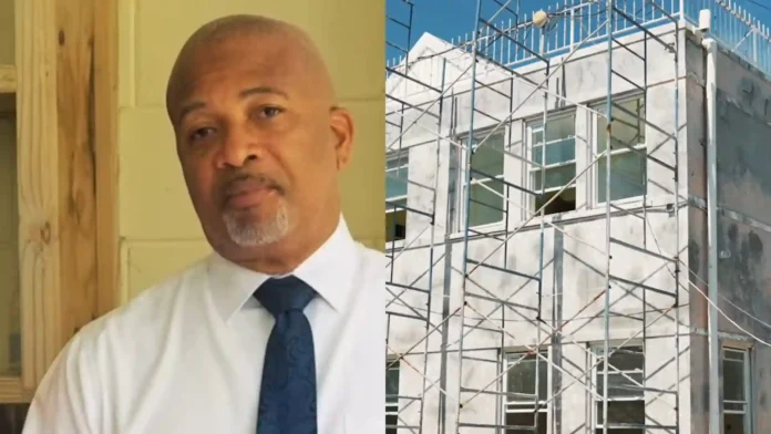 Minister Spencer Brand reviews progress of Charlestown Police Station renovation