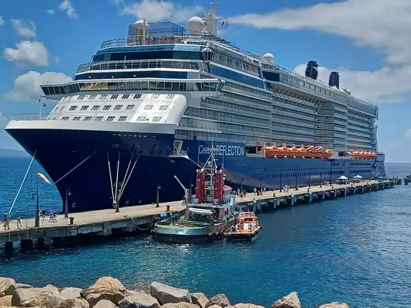 544600975_10161095526671537_6968279638641110189_n Celebrity Reflection, a cruise ship from the fleet of Solstice-class cruise ships docked at St. Kitts' Port Zante on September 8, Image: facebook