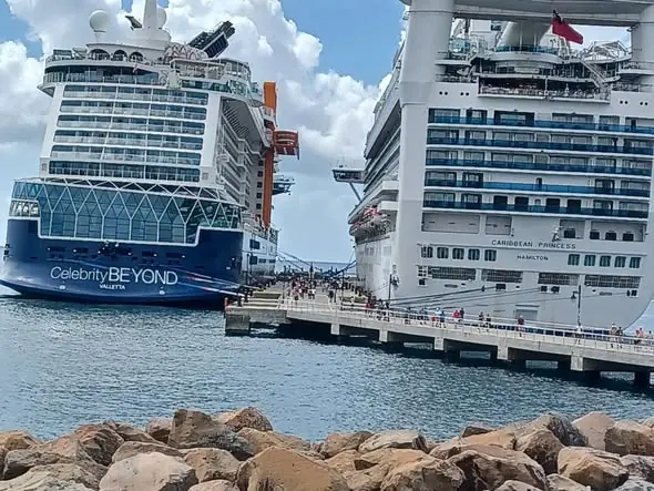 Spirit of Discovery and the Adventure of the Seas bring nearly 5000 cruise passengers