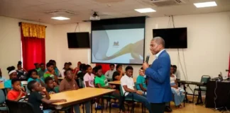 Dr Terrance Drew, Prime Minister of St Kitts and Nevis met with the participants iof the Sound Your Future Summer Camp.