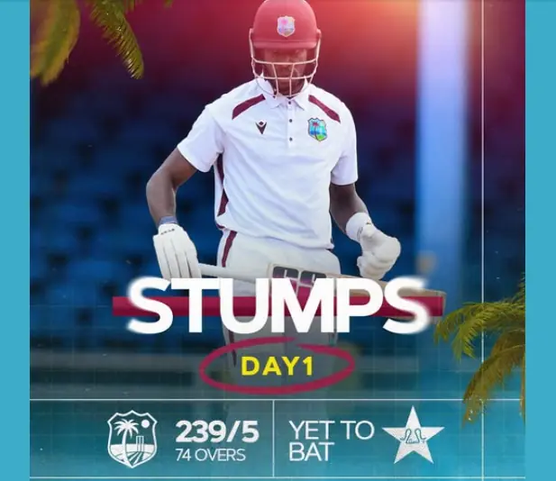 image (19) Greaves' Unbeaten Fifty Lifts West Indies to 239/5 on Day One Against Pakistan