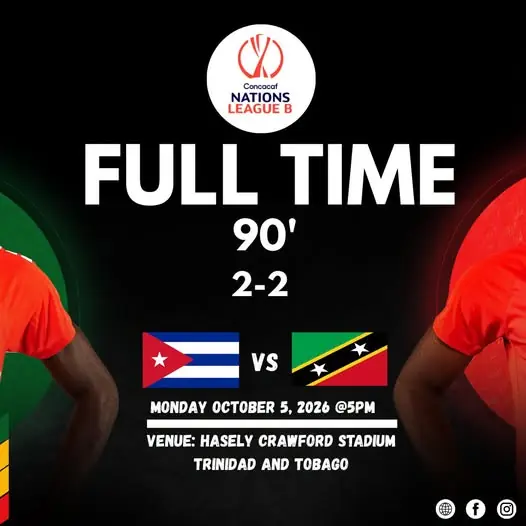 833915247_2526360681206663_9101922233583078489_n The second CONCACAF Nations League clash between the table toppers, Cuba and St. Kitts and Nevis also ended in a 2-2 draw.