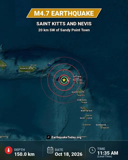 854338206_122142384681096460_4036723249148528232_n Sandy Point Town in St. Kitts and Nevis experienced a 4.7 magnitude in the late morning hours of the day on October 18, 2026